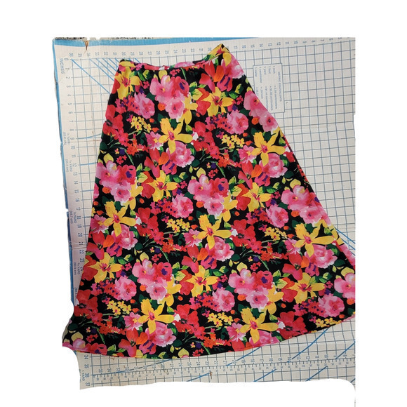 Melrose Studio Vintage Pink Black Floral Elastic Waist A-Line Maxi Skirt - Picture 5 of 11